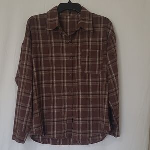 Brown Plaid Button-Up Shirt